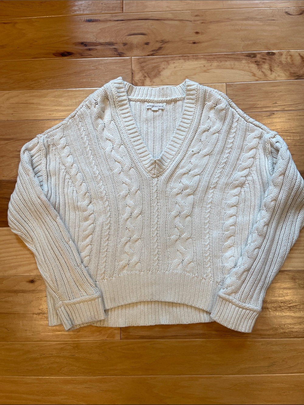 Cozy Cable-Knit V-Neck Sweater - White